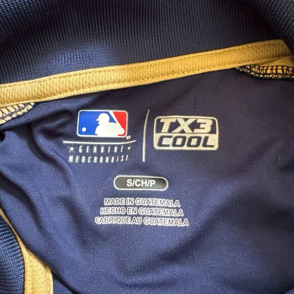 MILWAUKEE BREWERS Men Navy Short Sleeve TX3 Cool Base Polo Shirt S Majestic MLB - Picture 4 of 7